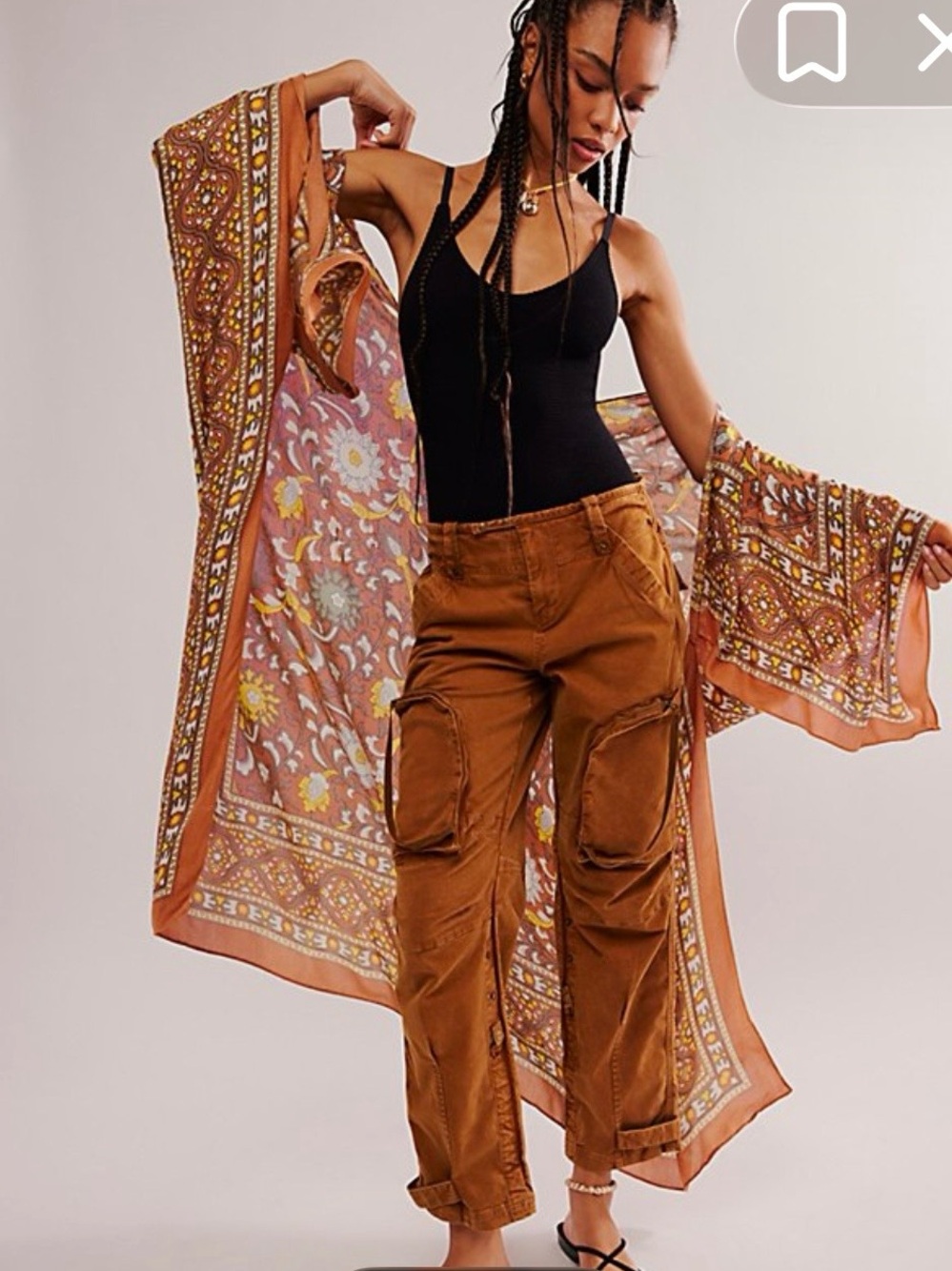 NWT Free People Magic Dance Border Print Kimono Orange OS